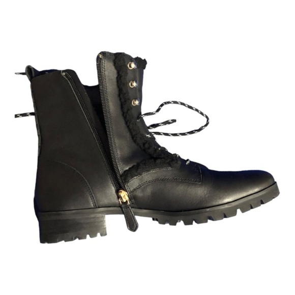 Kate Spade Black Raquelle Lace Up shearling Combat ankle Boots size 8.5 new - Picture 5 of 12